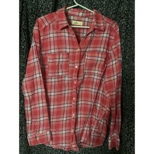 Hollister Shirt Mens Large Flannel Red/Blue/White Plaid Long Sleeve Button Up